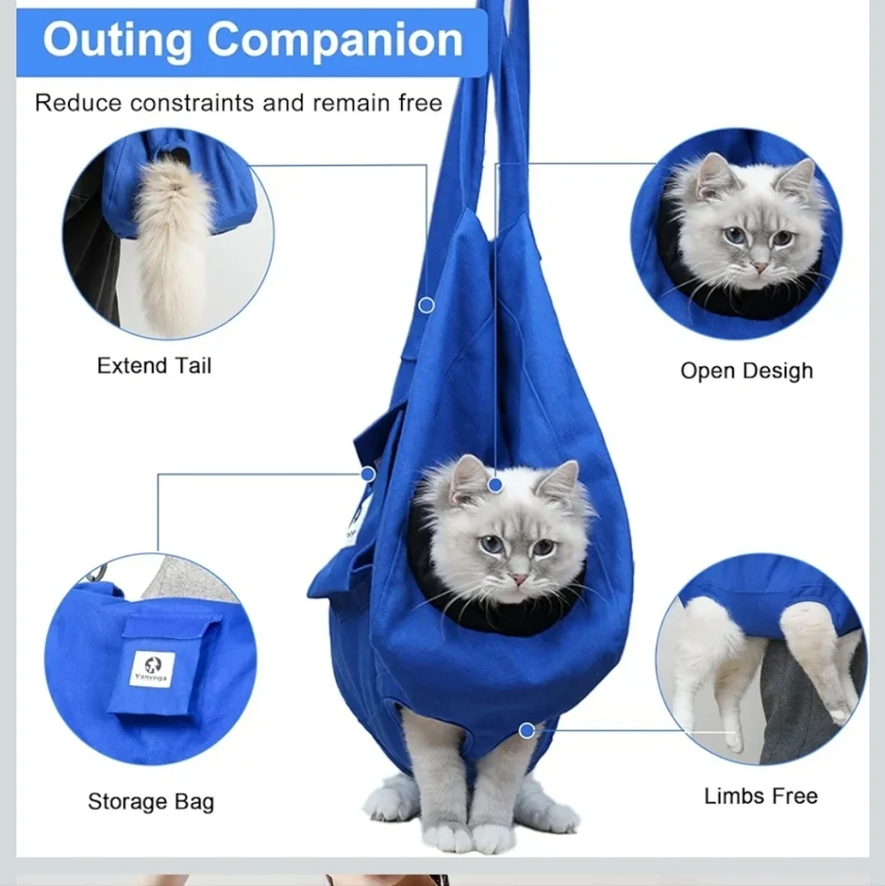 Cat Pouch Carrier Backpack - Blue Size M Soft Hand-Free Adjustable Harness NWOT